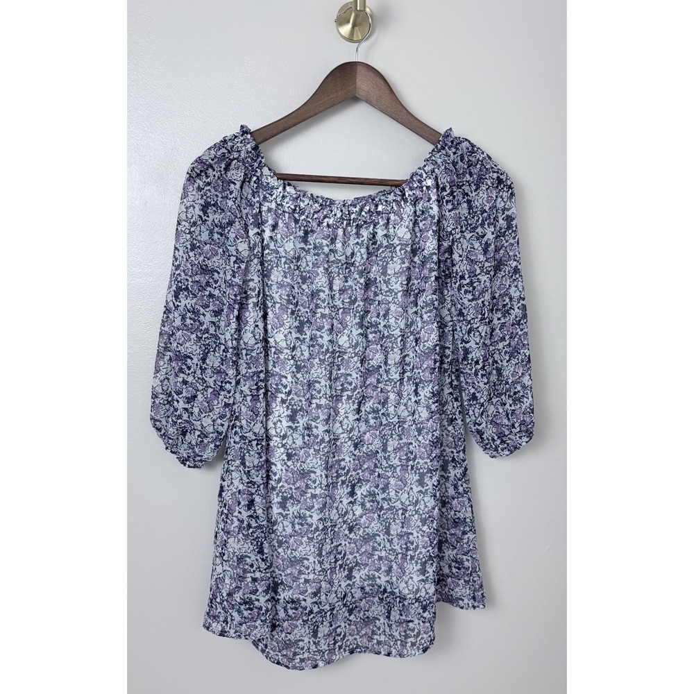 Women's XS Prairie Cottage‎ Core Blouse Shirt Off The Shoulder Lined Purple Blue